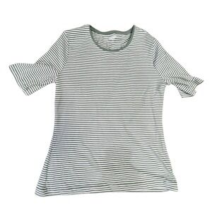 Lands End Striped Short Sleeve Top Womens S Green White Casual Tee Cotton Basic‎